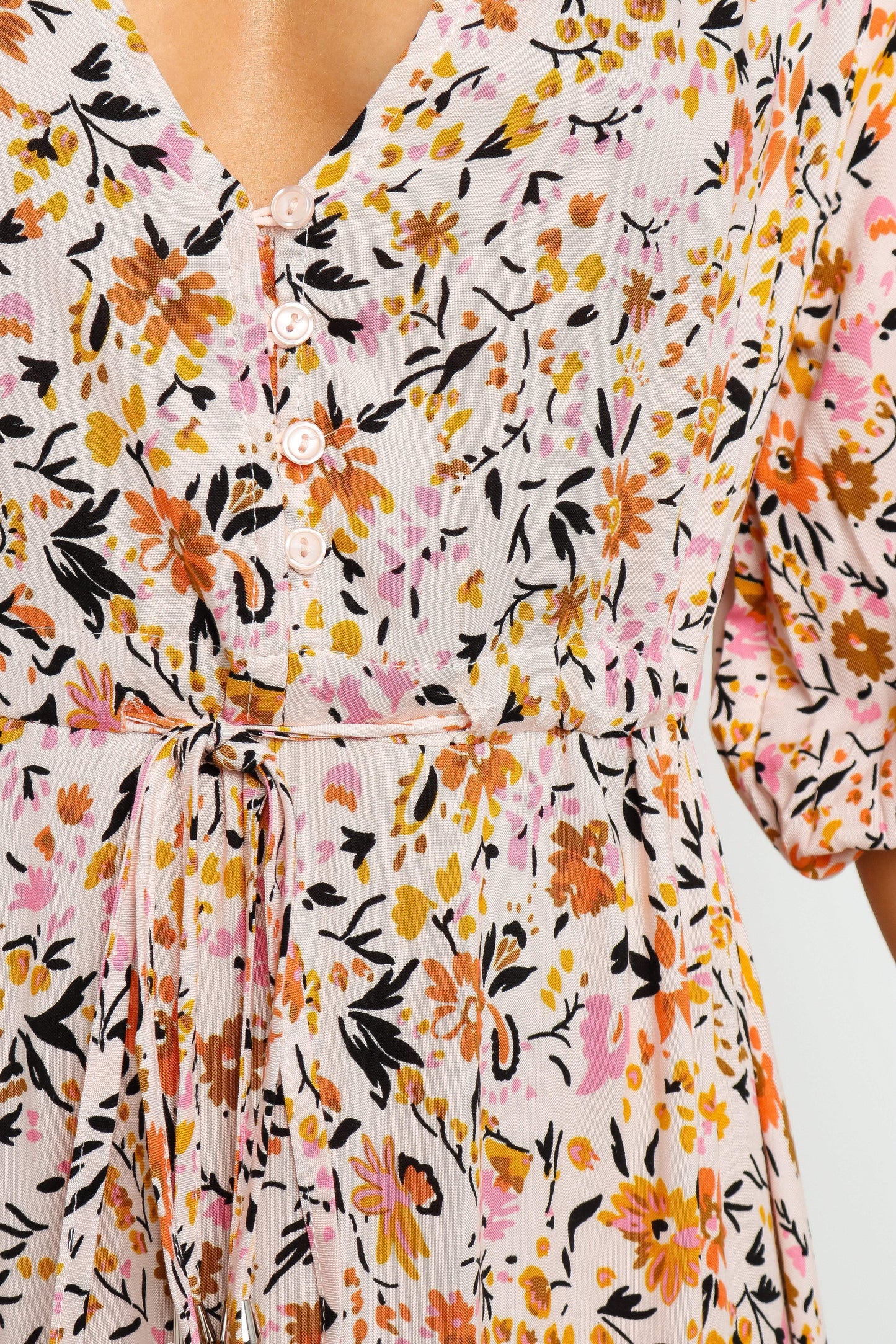 Beige Long Sleeve Maxi Dress with V Neckline and Tie Detail – Elegant Maxi Dresses for Women