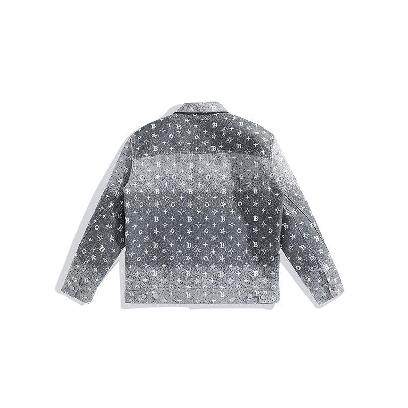 Men's Loose Fit 3D Jacquard Denim Jacket – White Gradient Design for Spring and Fall 2