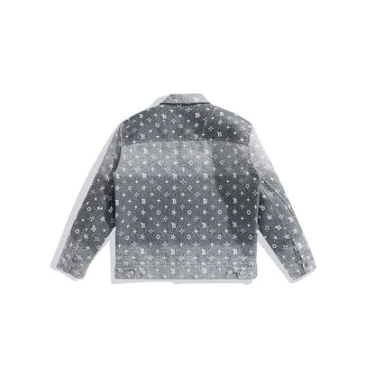 Men's Loose Fit 3D Jacquard Denim Jacket – White Gradient Design for Spring and Fall 2