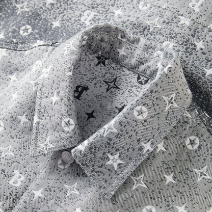 Men's Loose Fit 3D Jacquard Denim Jacket – White Gradient Design for Spring and Fall 3