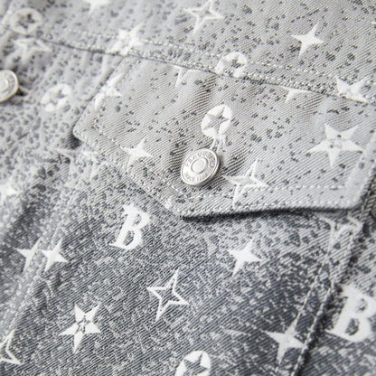 Men's Loose Fit 3D Jacquard Denim Jacket – White Gradient Design for Spring and Fall 4