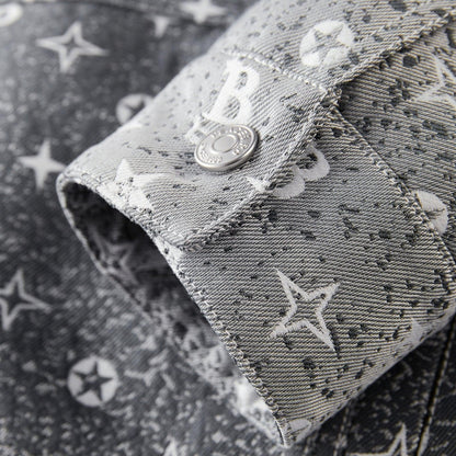 Men's Loose Fit 3D Jacquard Denim Jacket – White Gradient Design for Spring and Fall 7