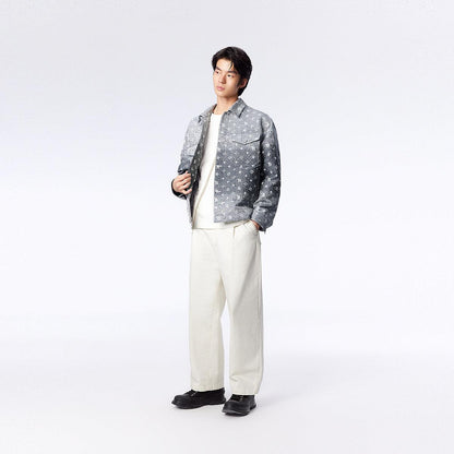 Men's Loose Fit 3D Jacquard Denim Jacket – White Gradient Design for Spring and Fall 8