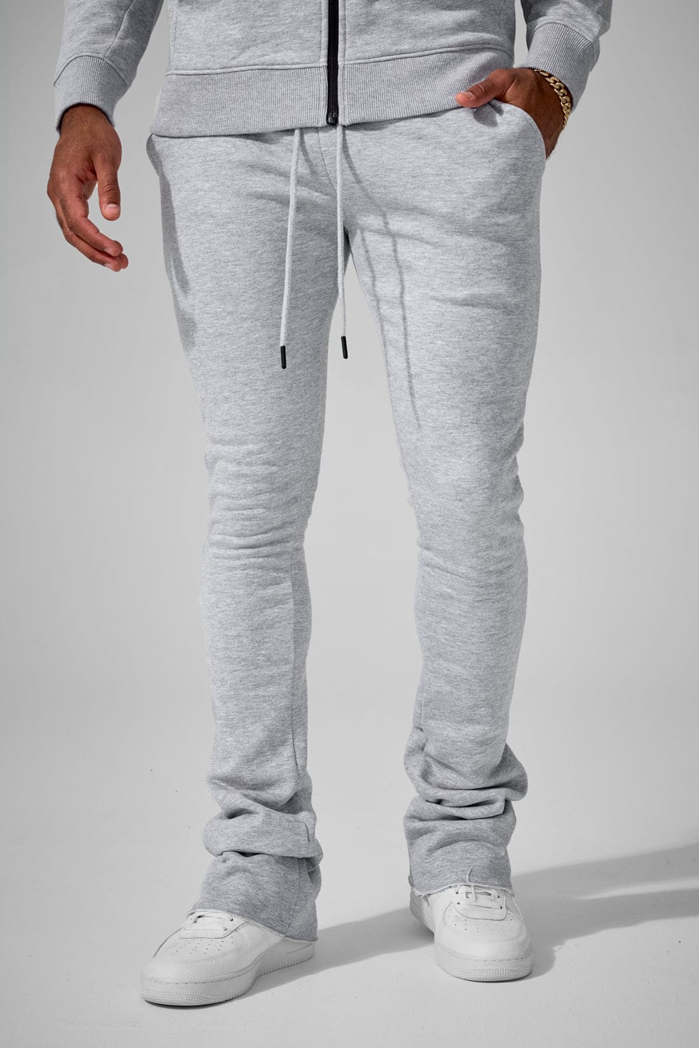 Stacked Sweatpants with Extended Inseam and Ribbed Waistband – Combed Cotton Fleece Joggers for Men 12