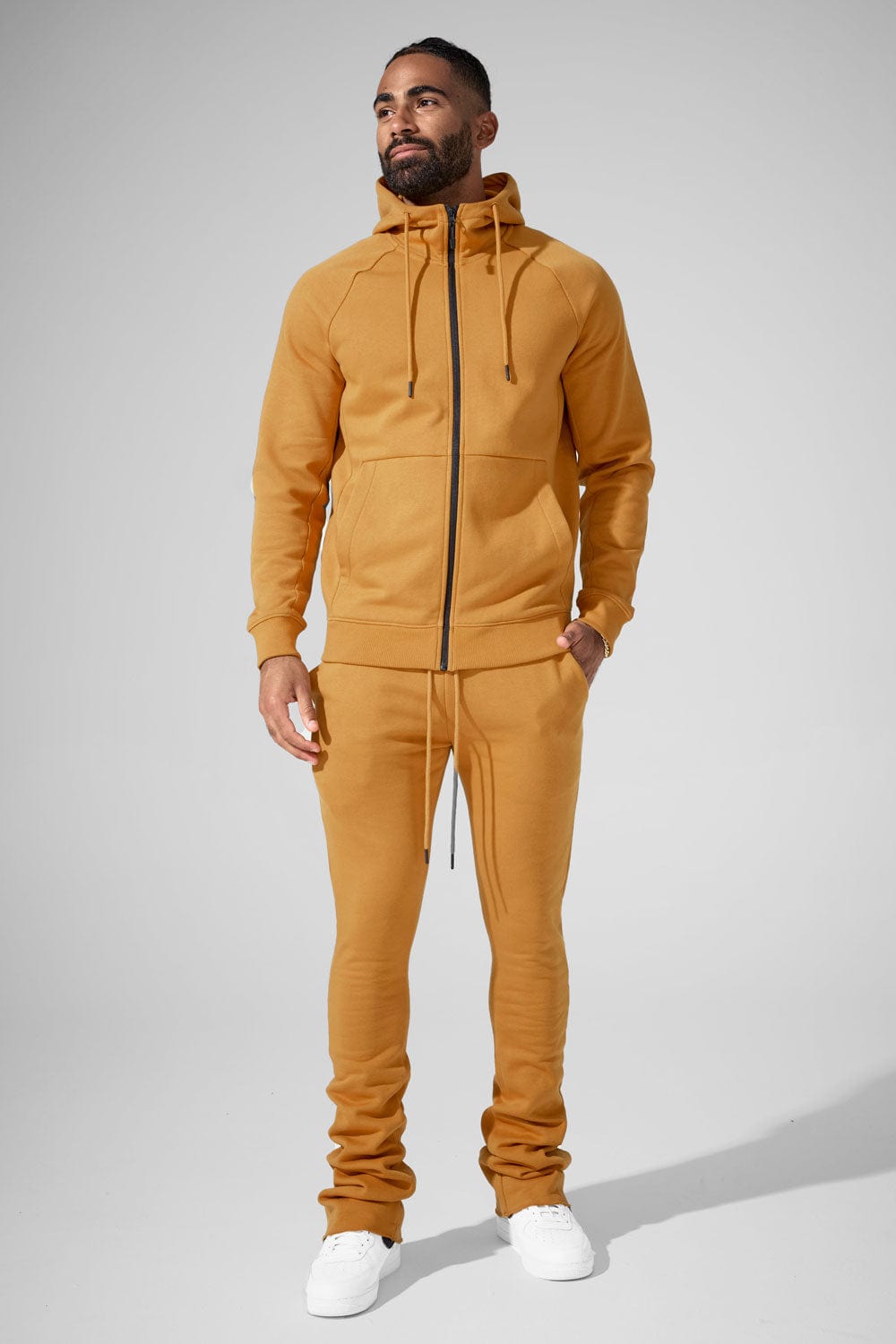 Stacked Sweatpants with Extended Inseam and Ribbed Waistband – Combed Cotton Fleece Joggers for Men 2