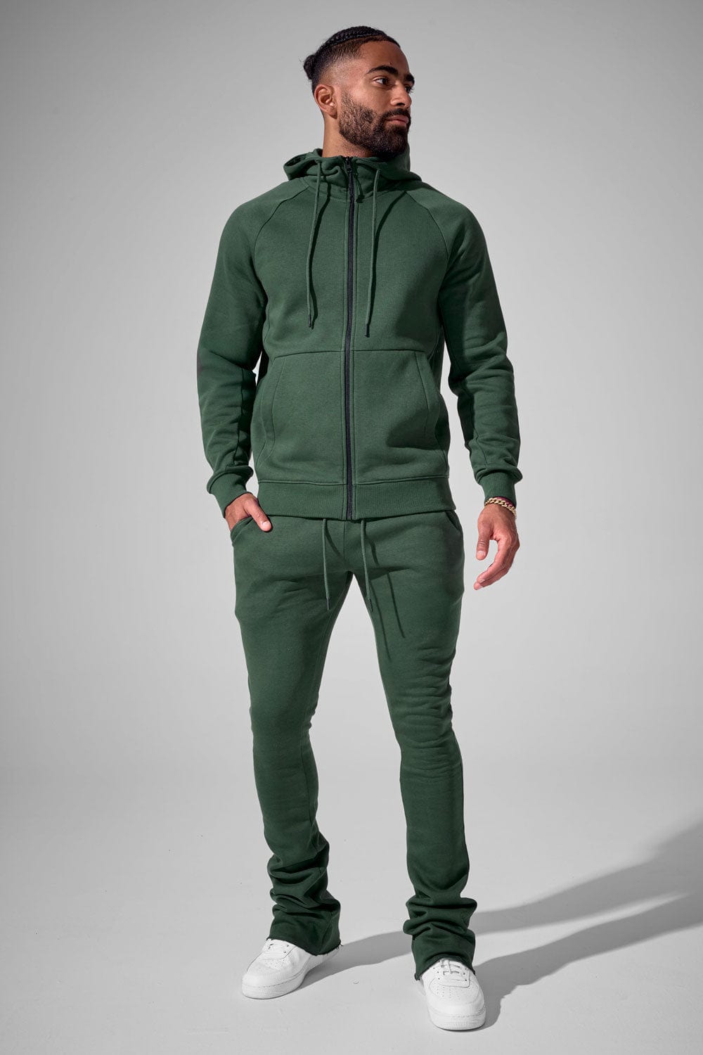 Stacked Sweatpants with Extended Inseam and Ribbed Waistband – Combed Cotton Fleece Joggers for Men 6